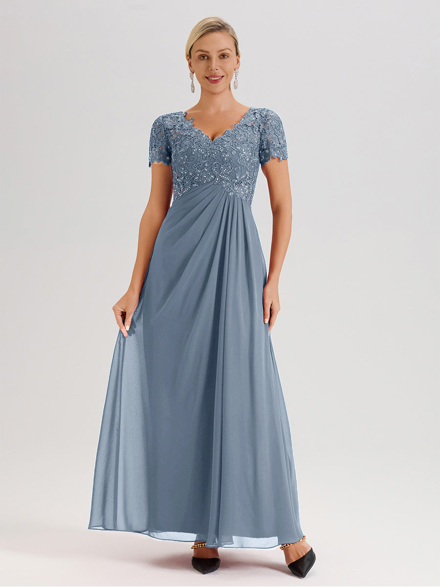 Cicinia Dusty Blue Mother Of The Groom Dress Long Chiffon Lace A-line