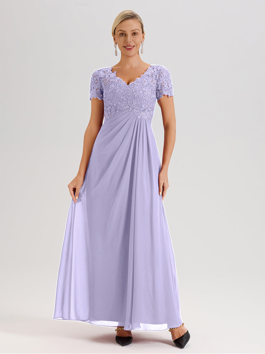 Cicinia Lilac Mother Of The Groom Dress Long Chiffon Lace A-line Short