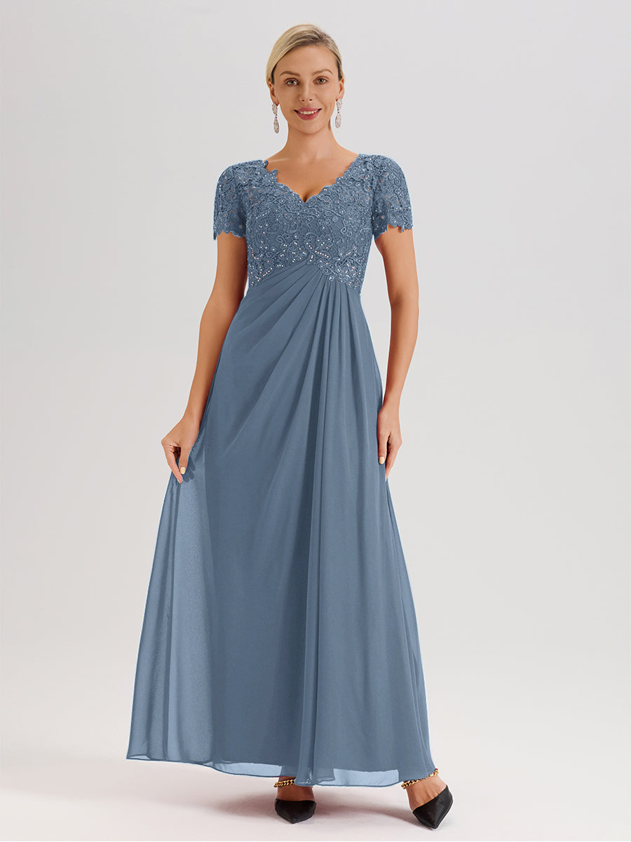 Cicinia Slate Blue Mother Of The Bride Dress Long Chiffon Lace A-line