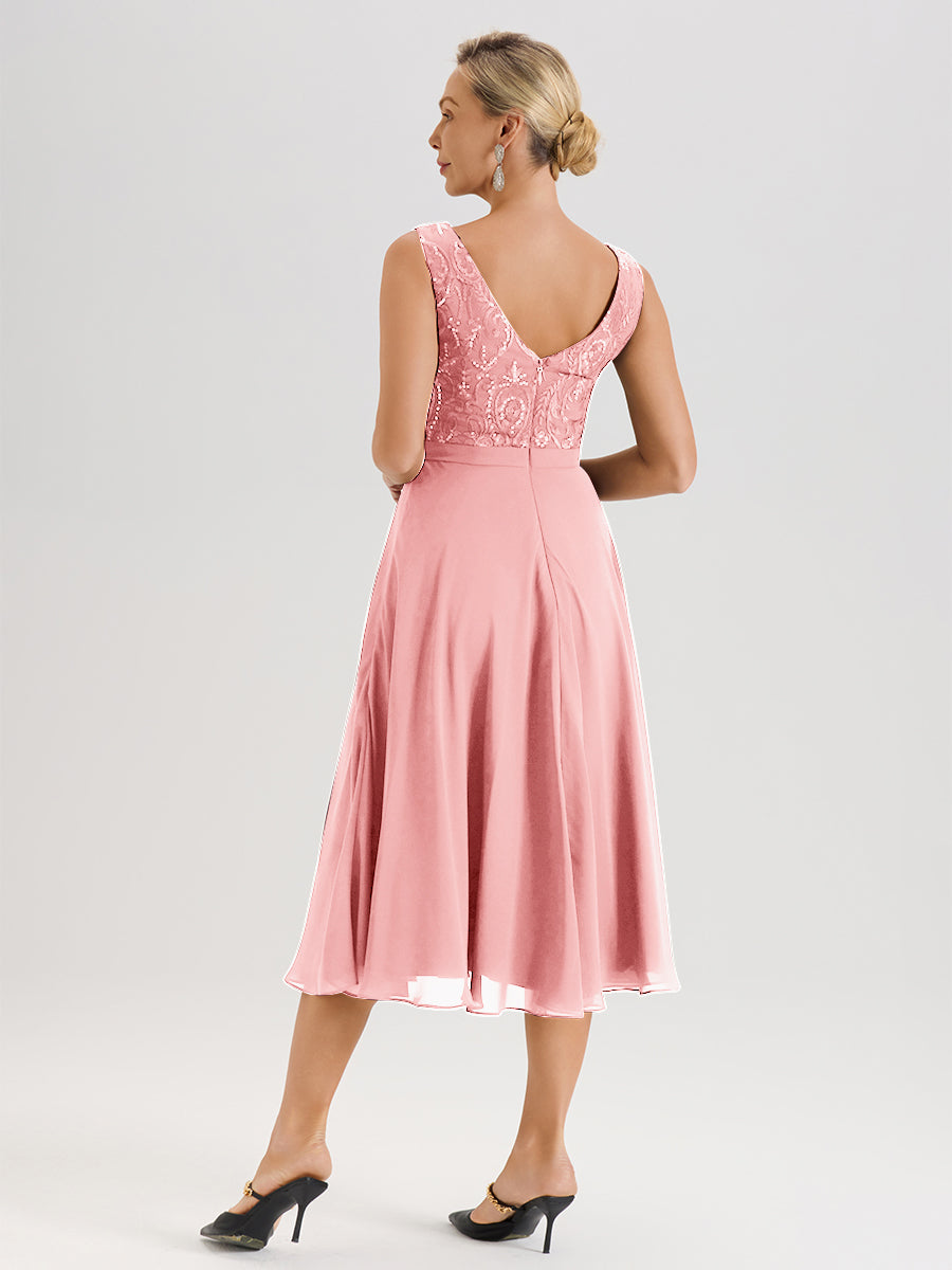 Cicinia Blush Mother Of The Bride Dress With Jacket Long Chiffon Lace A-line Tea Length 2 Pieces