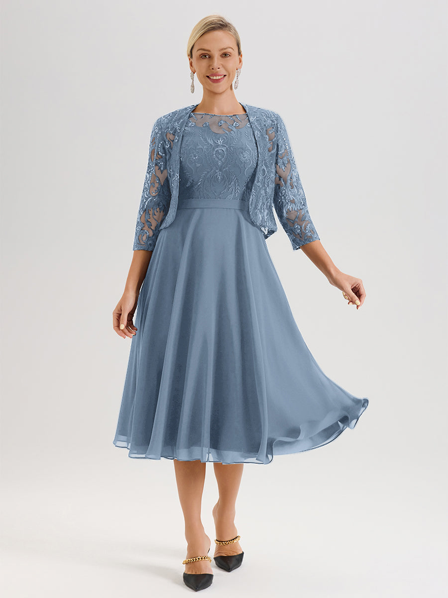 Cicinia Slate Blue Mother Of The Groom Dress With Jacket Long Chiffon