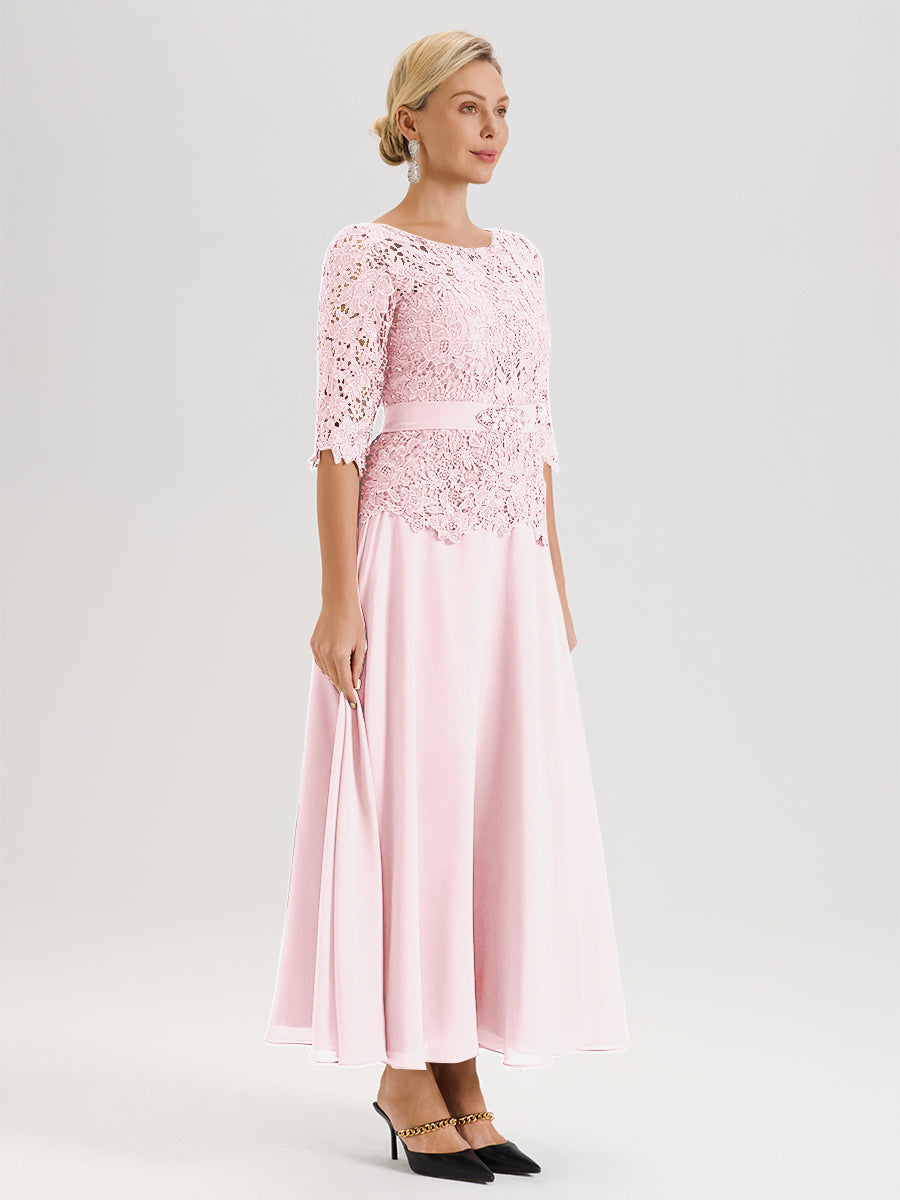 Cicinia Blushing Pink Mother Of The Bride Dress Long Chiffon Lace A-line Silver Rhinestones