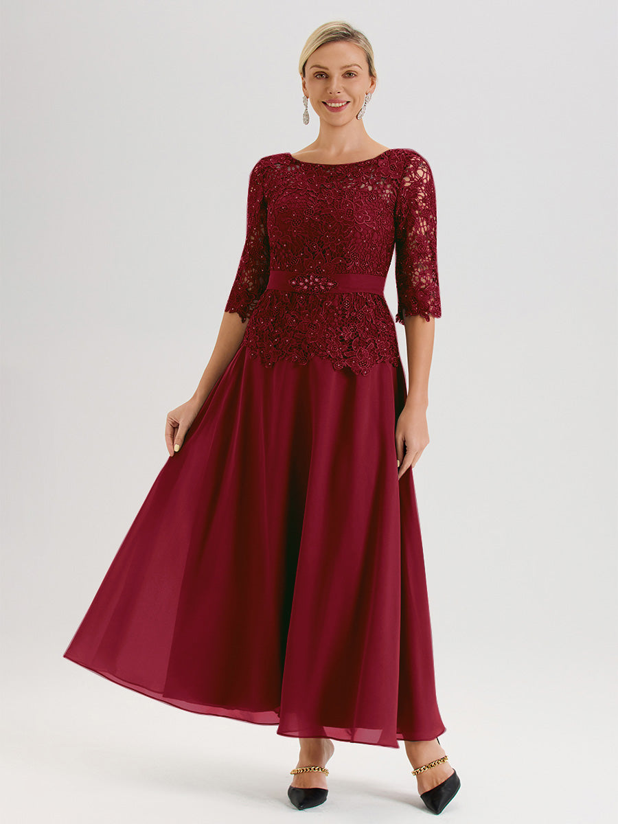 Cicinia Burgundy Mother Of The Groom Dress Long Chiffon Lace A-line Si