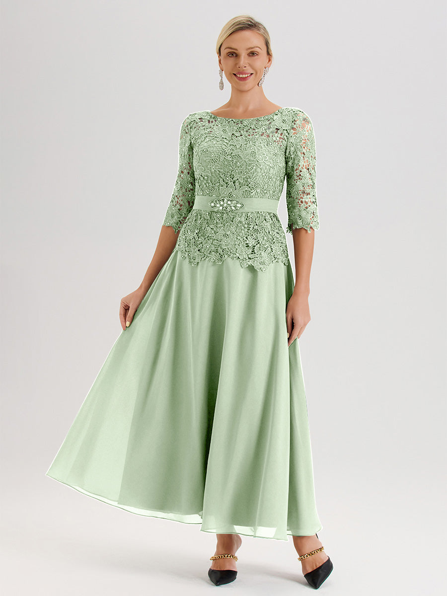 Cicinia Dusty Sage Mother Of The Groom Dress Short Sleeves Long Chiffon Sequined Lace Ankle Length High Low Hemline
