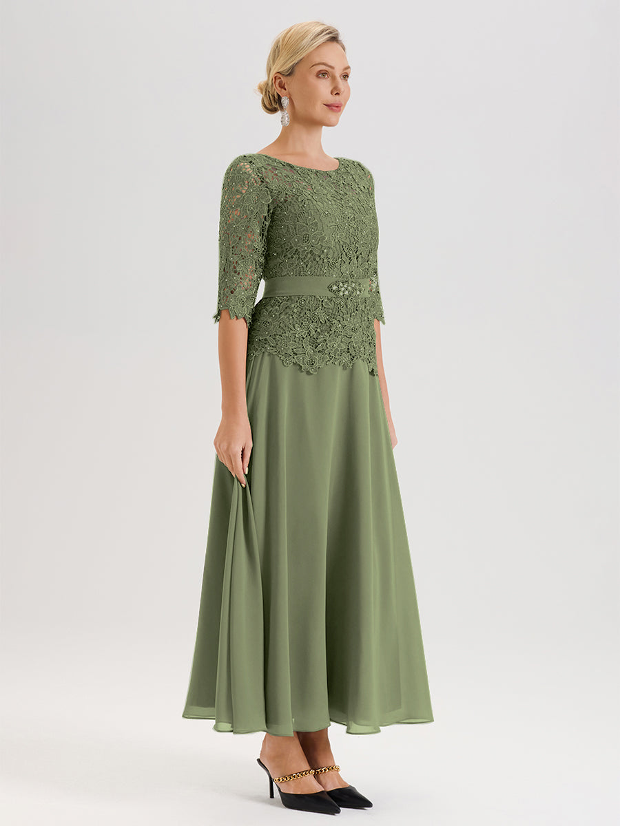 Cicinia Olive Green Mother Of The Bride Dress Long Chiffon Lace A-line Silver Rhinestones