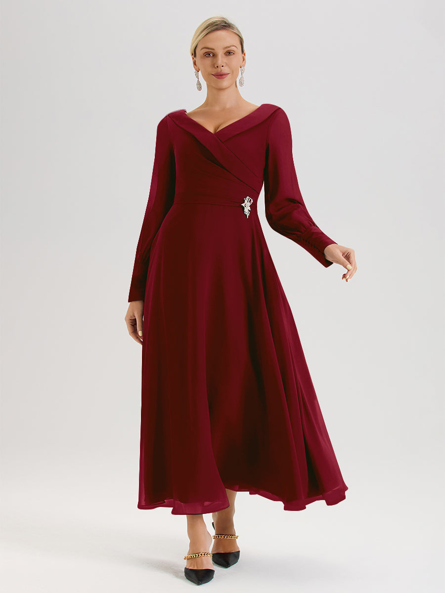 Cicinia Burgundy Mother Of The Groom Dress Chiffon A-line Long Sleeves