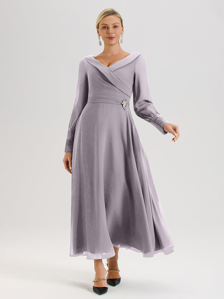 Cicinia Dusk Mother Of The Groom Dress Chiffon A-line Long Sleeves Wit