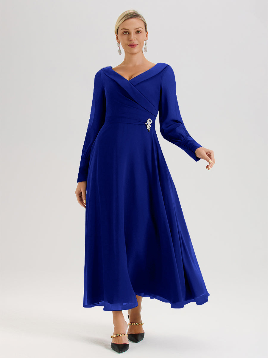 Cicinia Royal Blue Mother Of The Groom Dress Chiffon A-line Long Sleev