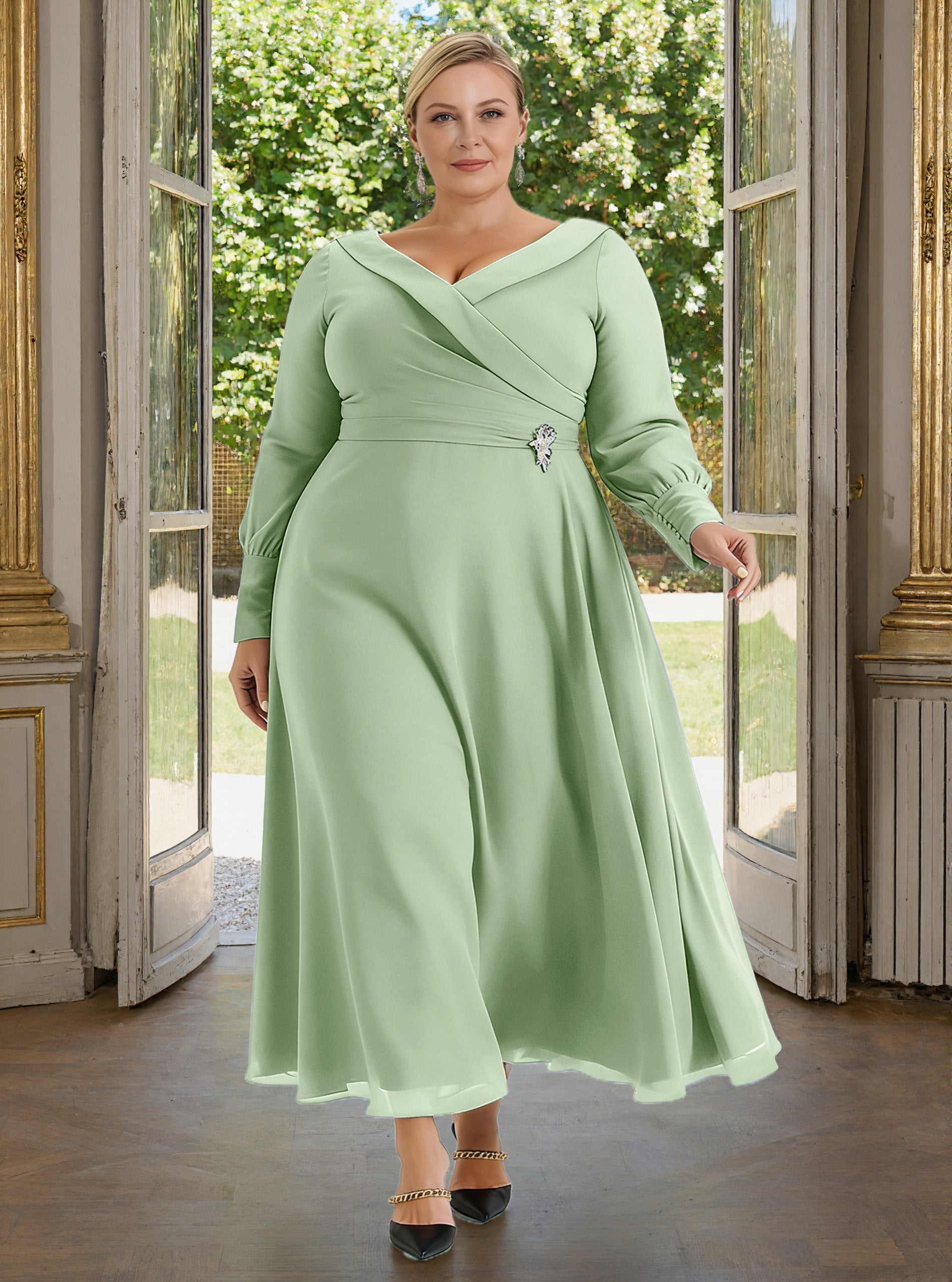 green emerald velvet dress Cicinia Dusty Sage Mother Of The Bride Dress With Sleeves Plus Size Lo