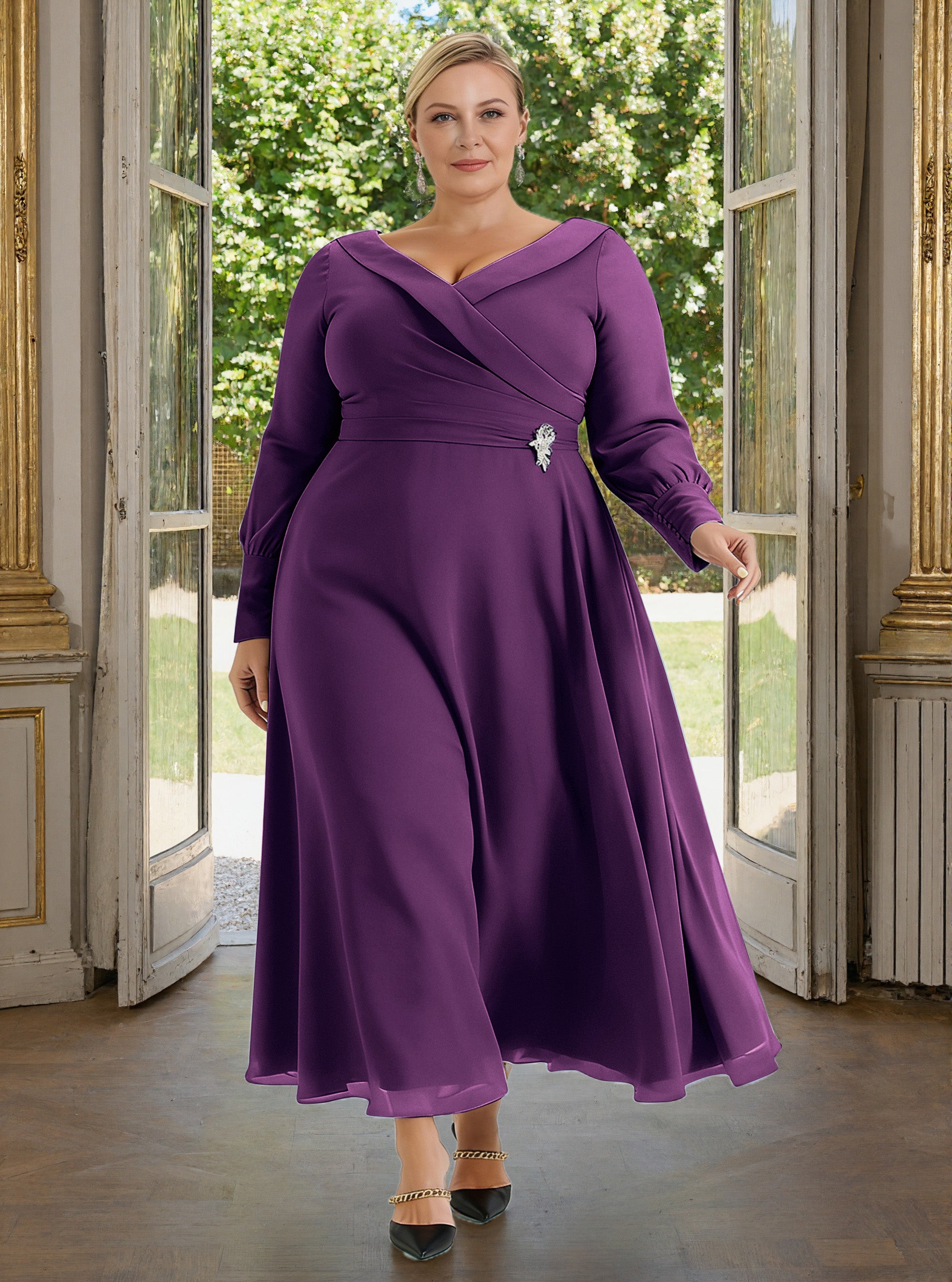 Cicinia Grape Mother Of The Bride Dress With Sleeves Plus Size Long Ch