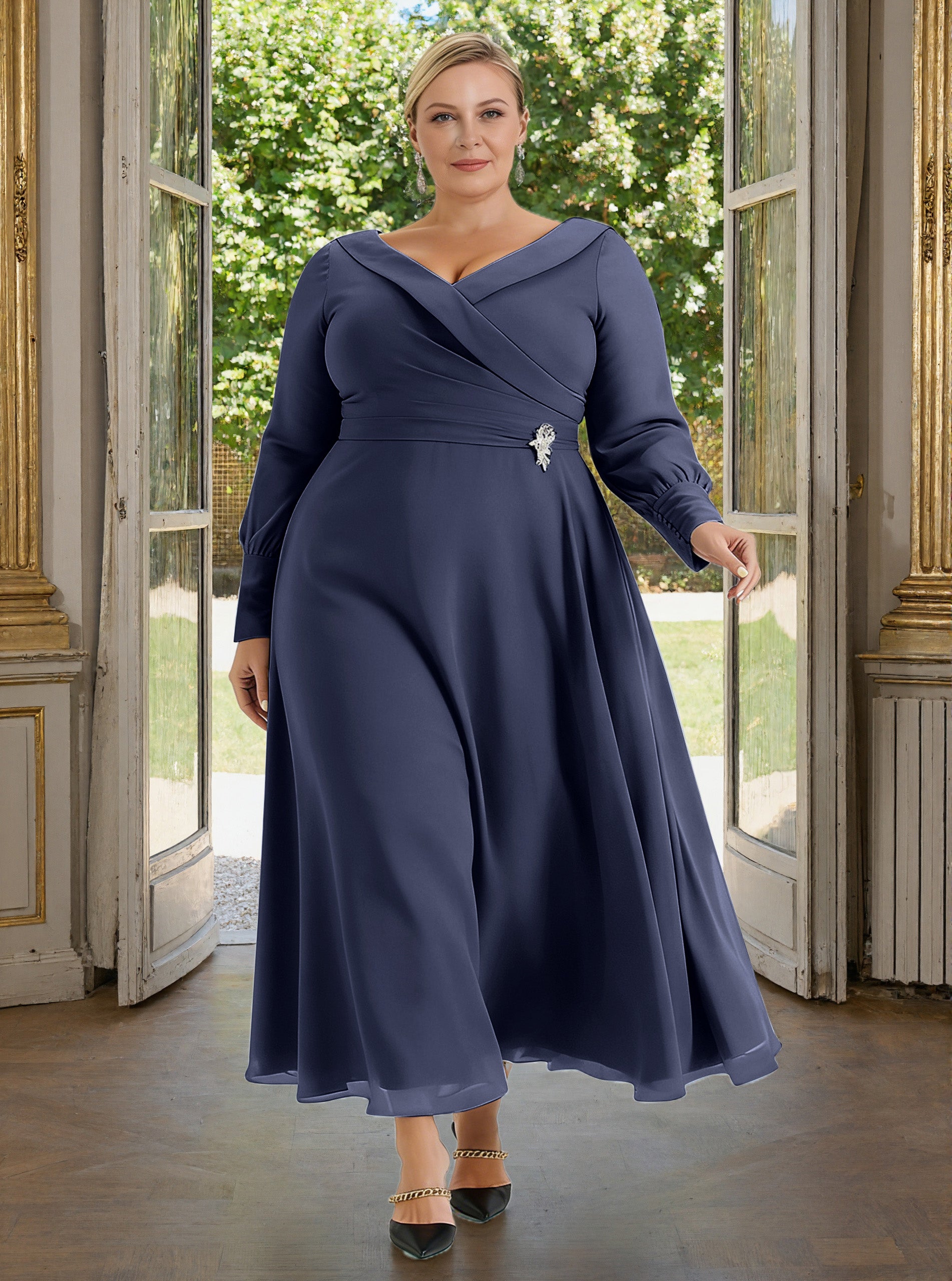 stormy blue mother of the bride dress Azazie Palana