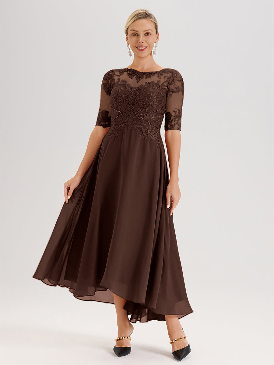 Cicinia Chocolate Mother Of The Bride Dress Chiffon Lace Beaded A-line