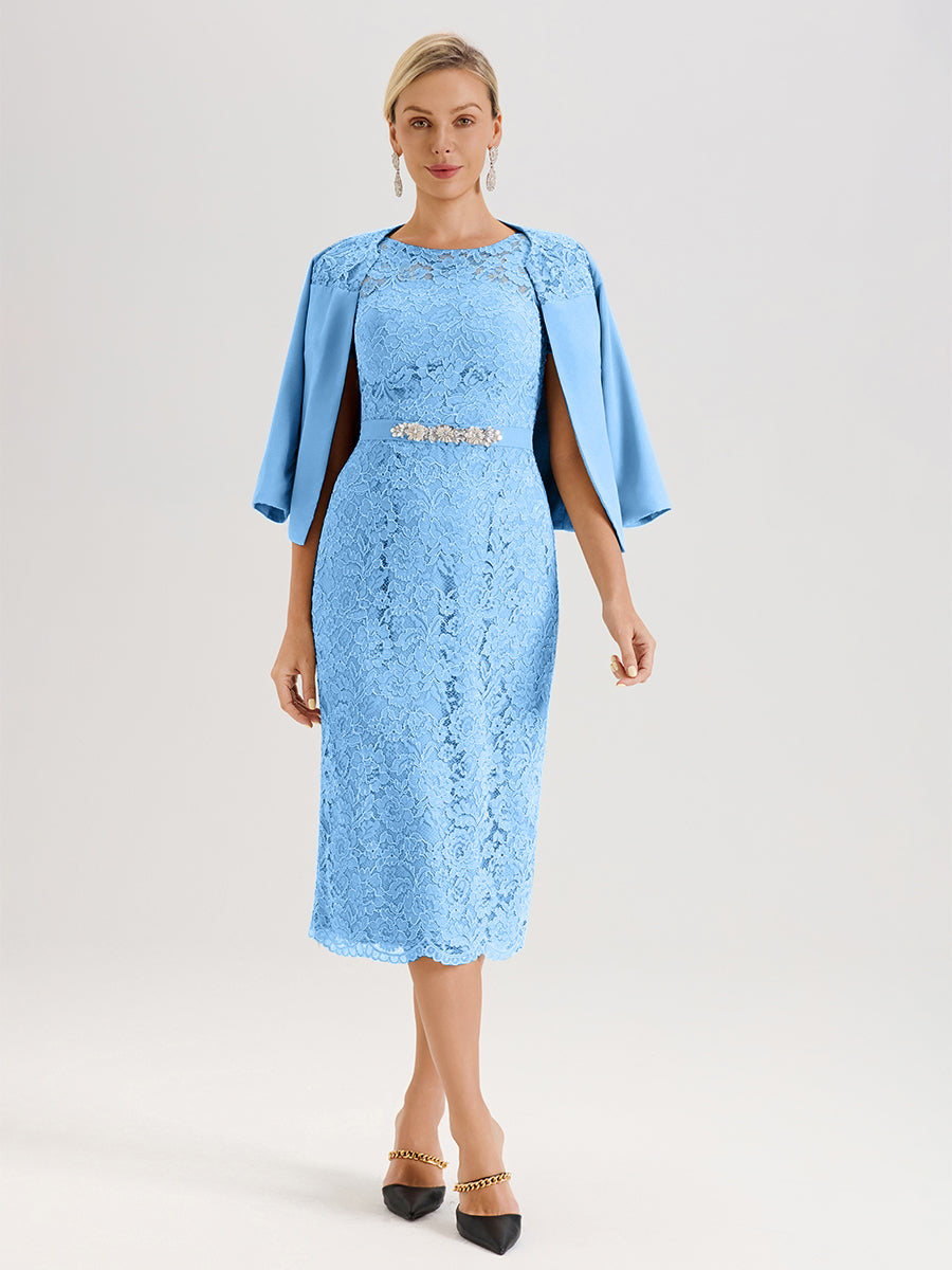 Cicinia Blue Mother Of The Groom Dress With Jacket Chiffon Lace Sheath