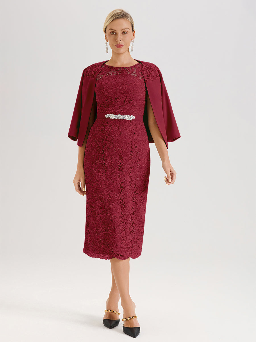 Cicinia Burgundy Mother Of The Groom Dress With Jacket Chiffon Lace Sh