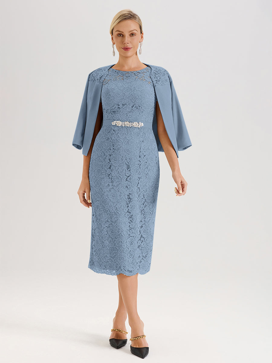 Cicinia Slate_Blue Mother Of The Bride Dress With Jacket Chiffon Lace