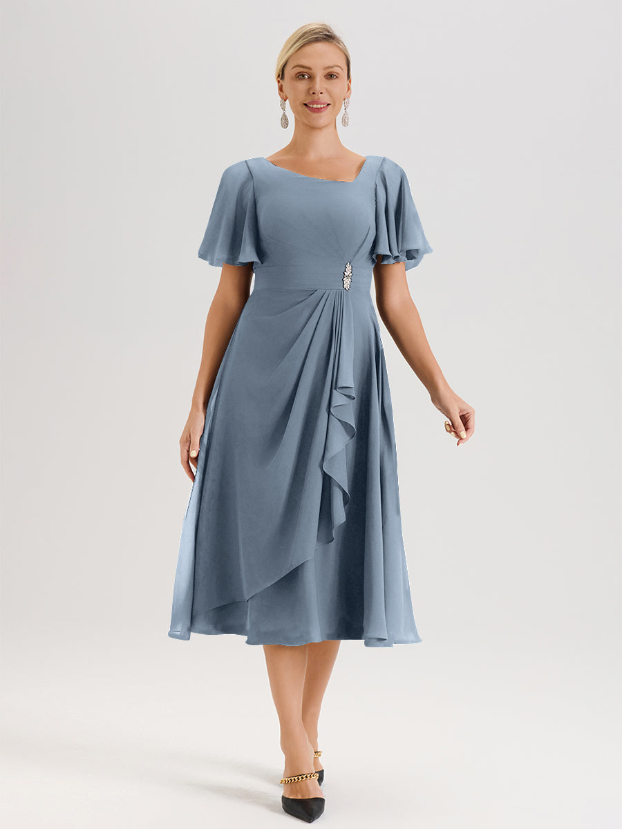 Cicinia Dusty Blue Mother Of The Groom Dress Long Chiffon A-line Tea L