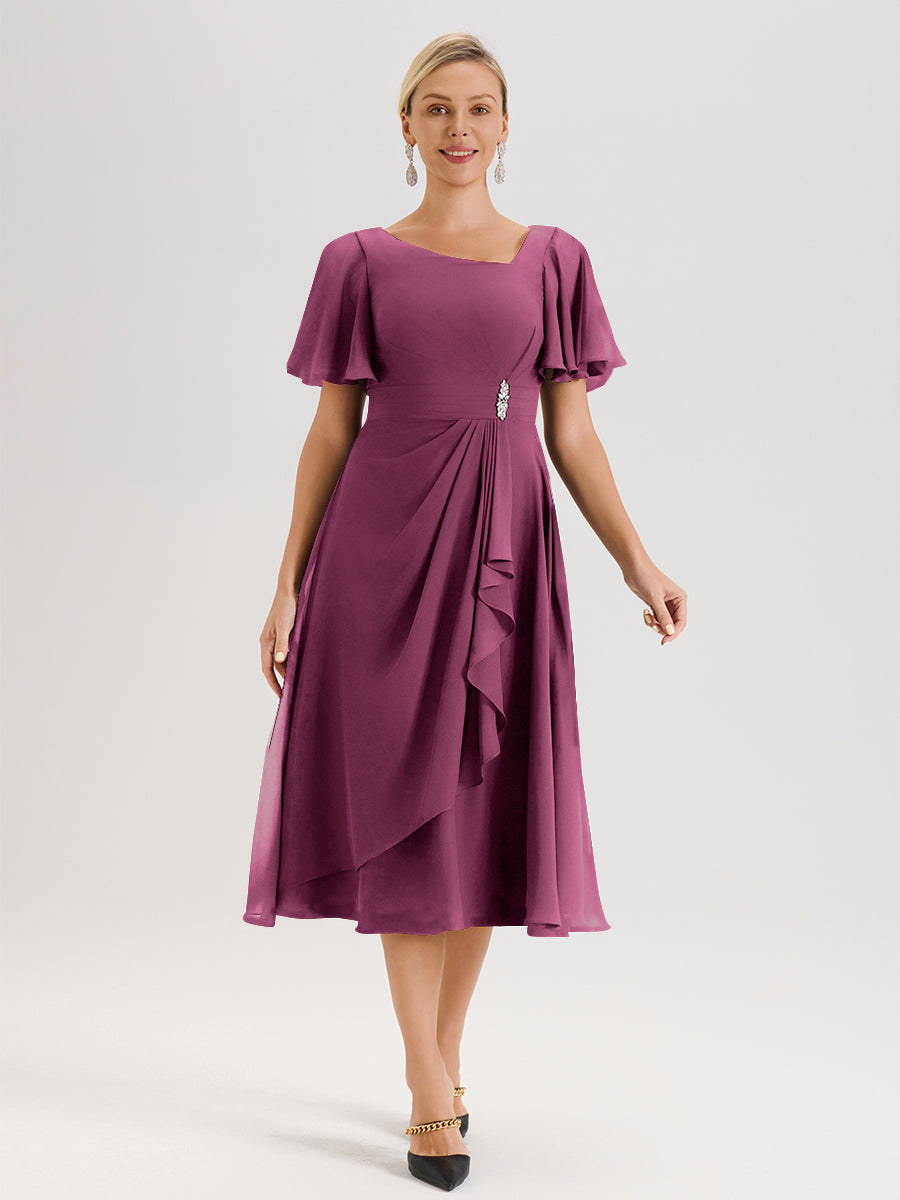 Cicinia Jade Mother Of The Bride Dress Long Chiffon A-line Tea Length Cap Sleeves Beaded