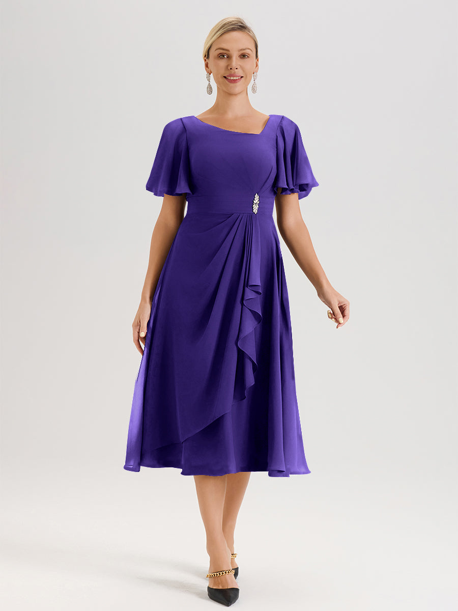 white christmas dresses Cicinia Regency Mother of The Bride Dress Long Chiffon A-Line Tea Length Short Sleeves Flowy