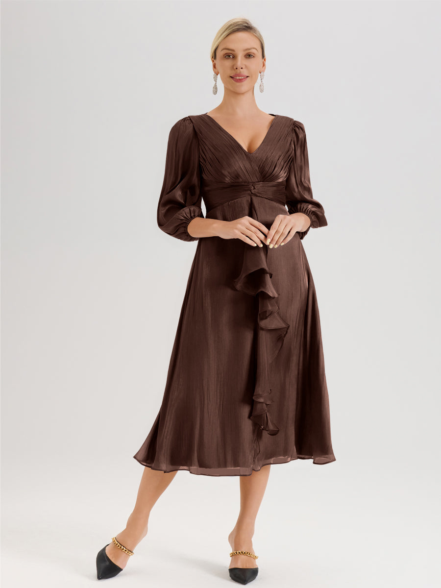 Cicinia Chocolate Mother Of The Bride Dress Long Crepe A-line Tea Leng