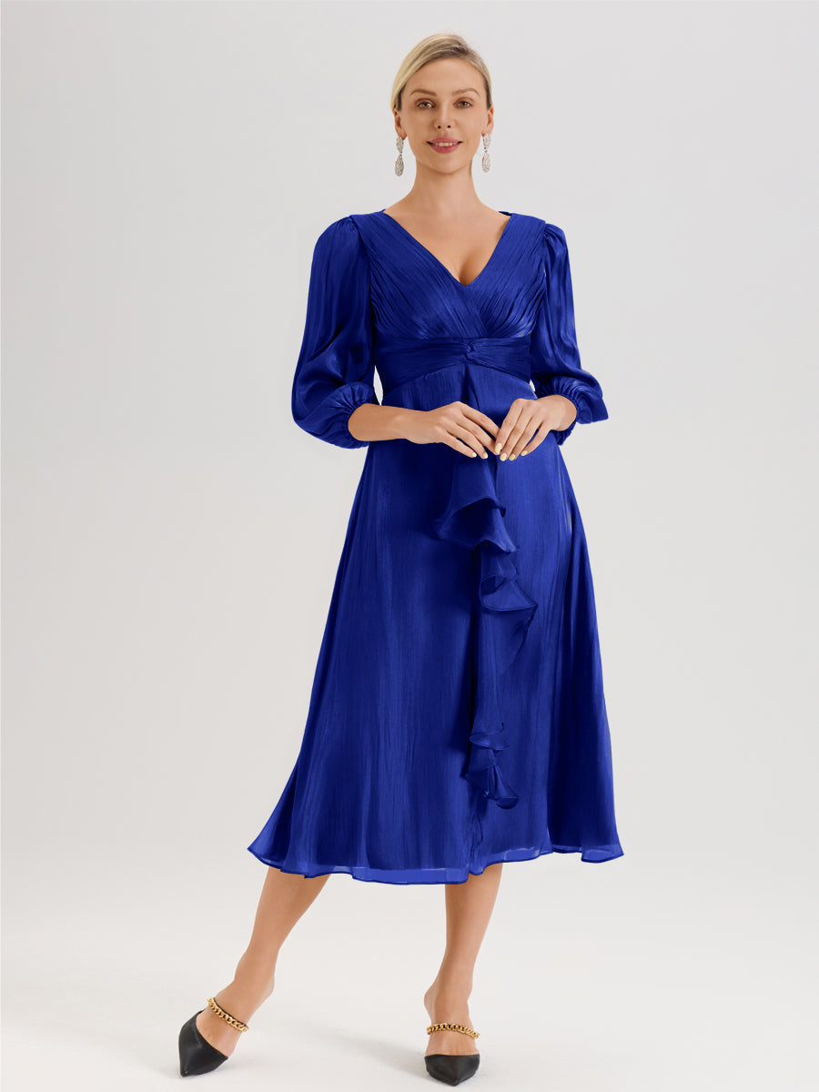 Cicinia Royal Blue Mother Of The Groom Dress Long Crepe A-line Tea Len