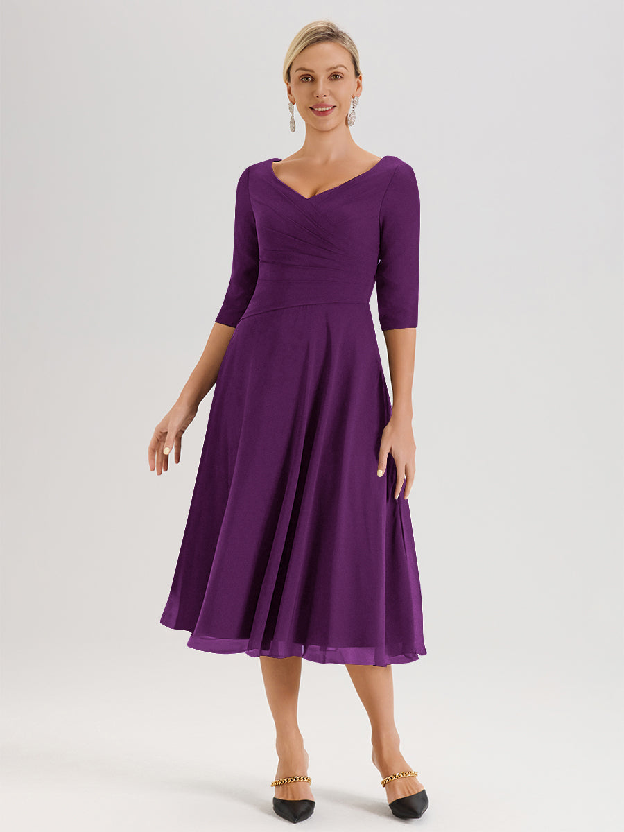 Cicinia Rust Mother Of The Groom Dress Long Lace Chiffon A-line Tea Length Color Block Long Sleeves