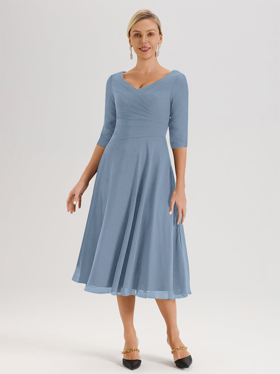 Cicinia Slate Blue Mother Of The Groom Dress Long Chiffon A-line Tea L