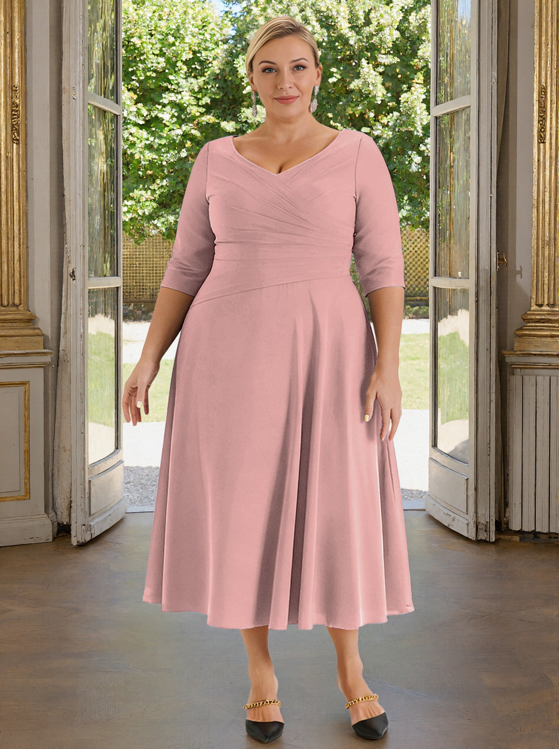 plus dusty rose bridesmaid dresses Cicinia V-neck Mother Of The Bride Dress Size Long A-l QOQ Noble Plus Size glamorous dresses Size:US30 Zipper Closure Features