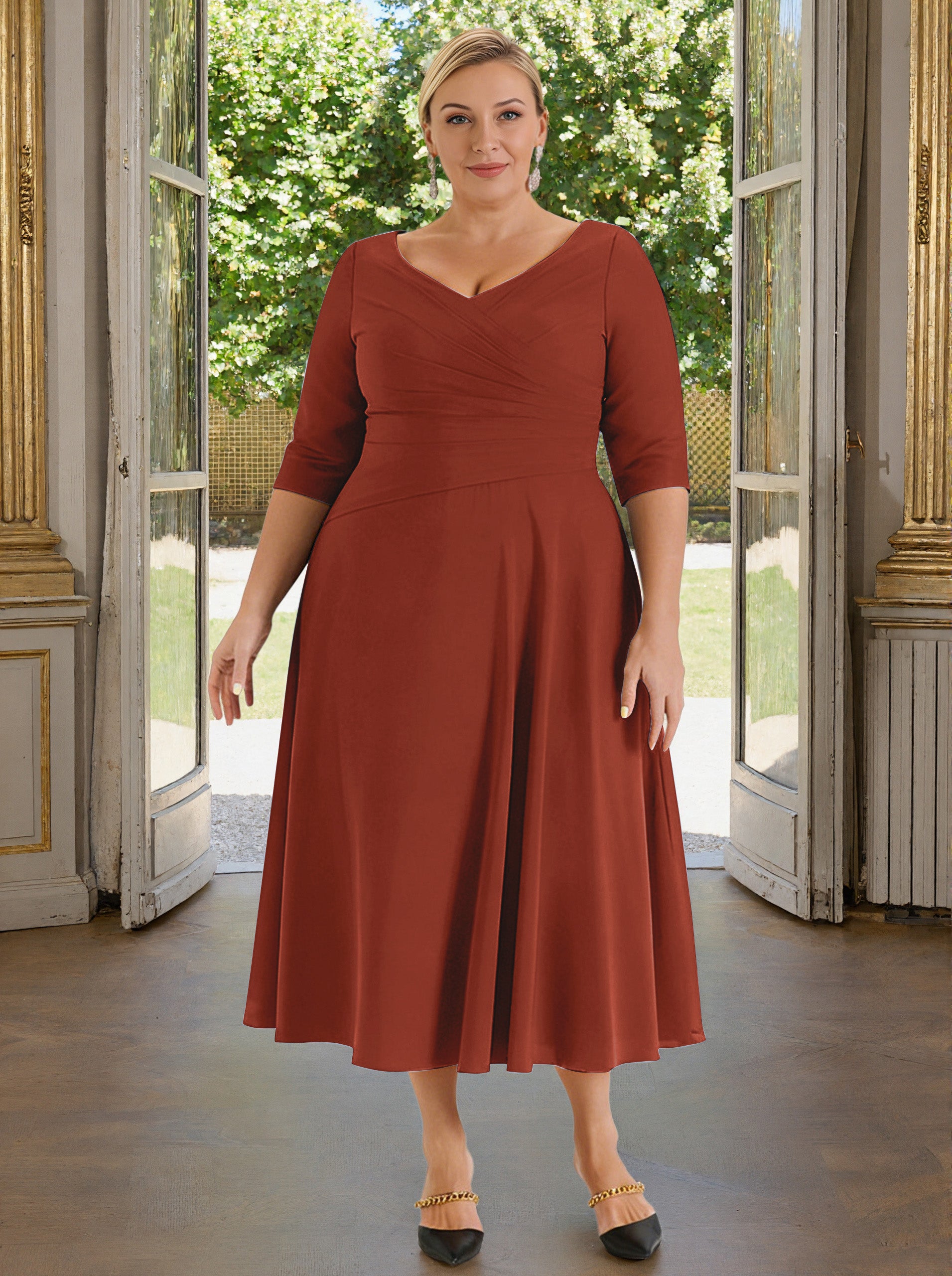 rust bridesmaid dress plus size Designer Off The Shoulder Dress, RUST
