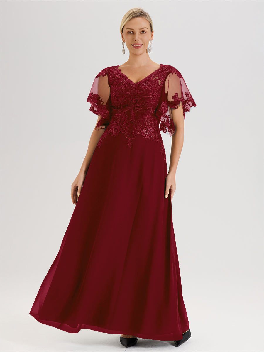 Cicinia Burgundy Mother Of The Groom Dress Long Chiffon Lace A-line Fl