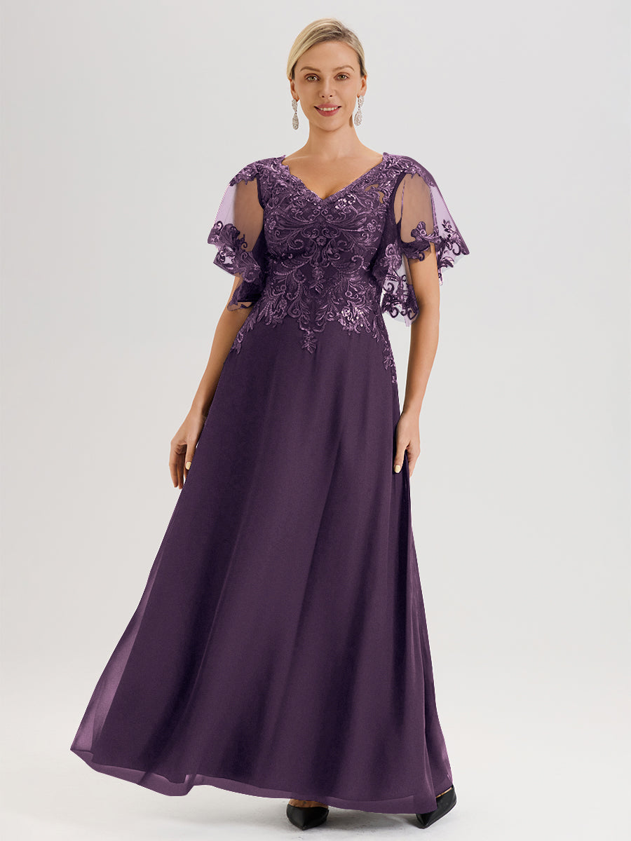 Cicinia Plum Mother Of The Groom Dress Long Chiffon Lace A-line Floor