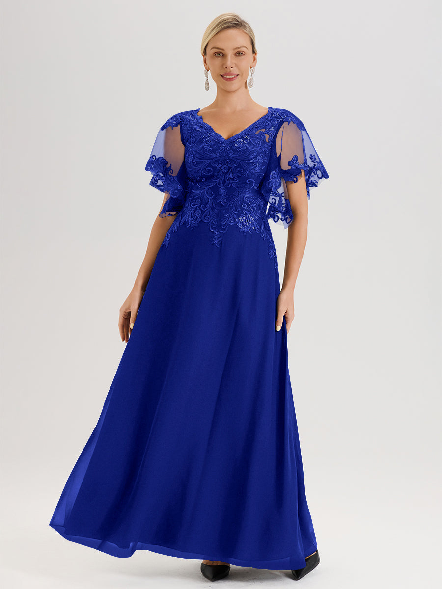 Cicinia Royal Blue Mother Of The Bride Dress Long Chiffon Lace A-line