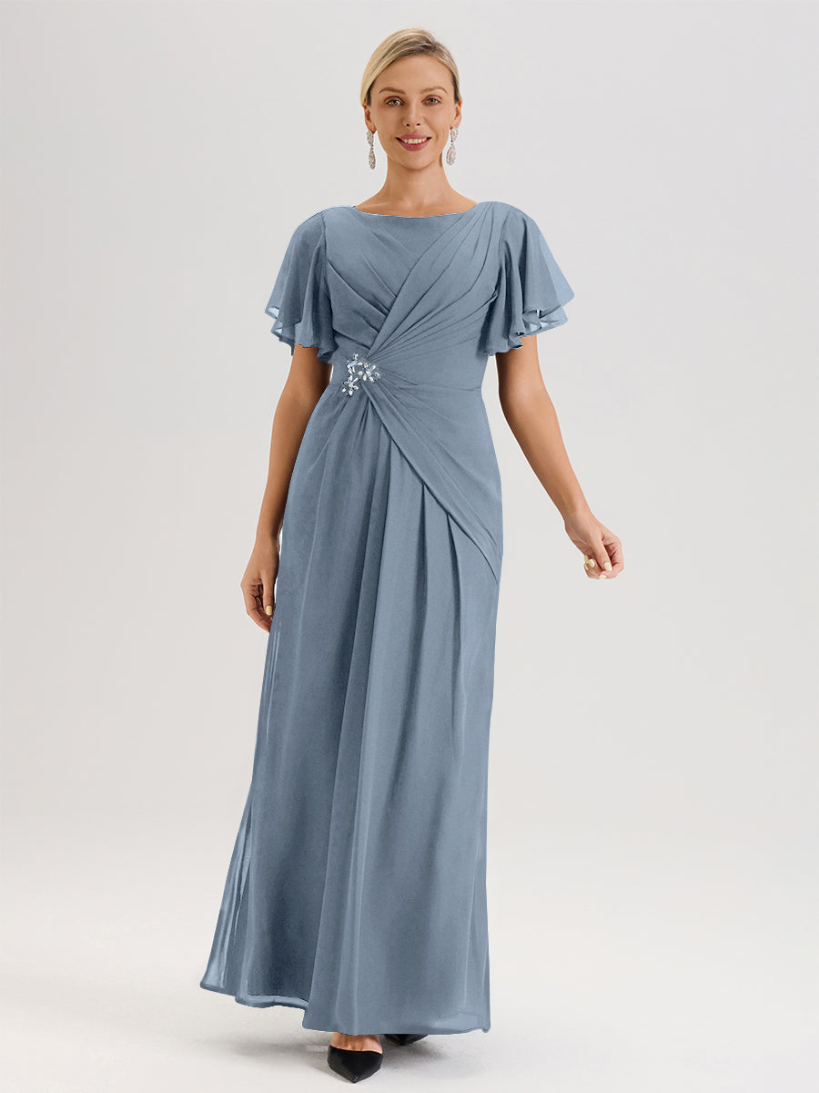 Cicinia Dusty Blue Mother Of The Groom Dress Long Chiffon Beaded Floor