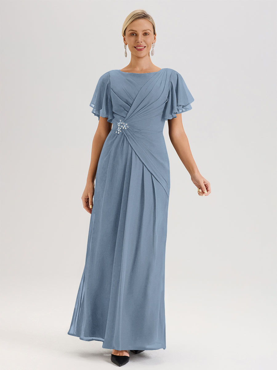 Cicinia Slate Blue Mother Of The Bride Dress Long Chiffon Beaded Floor