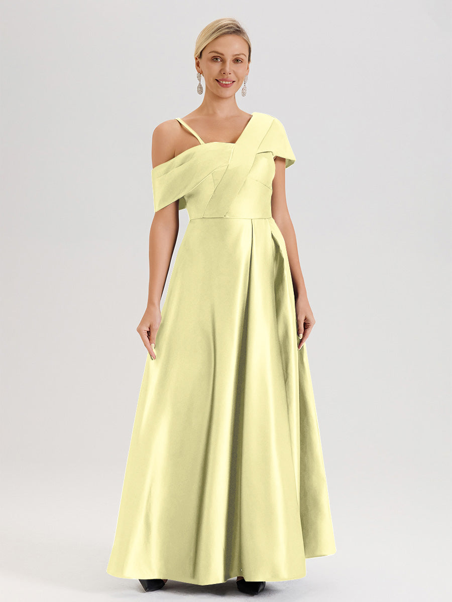 Cicinia Daffodil Mother Of The Bride Dress Long Satin A-line Floor Length One Shoulder