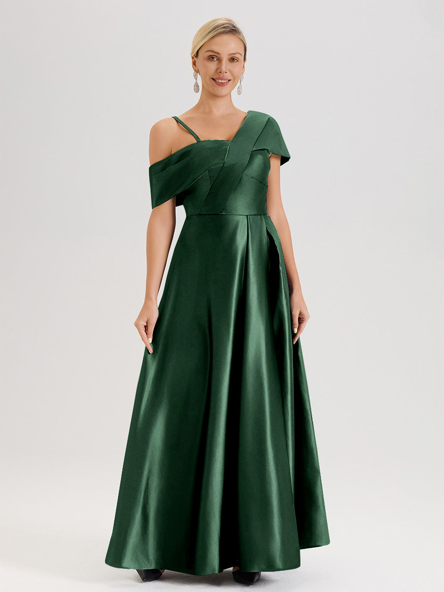 Cicinia Hunter Green Mother Of The Bride Dress Long Satin A-line Floor Length One Shoulder