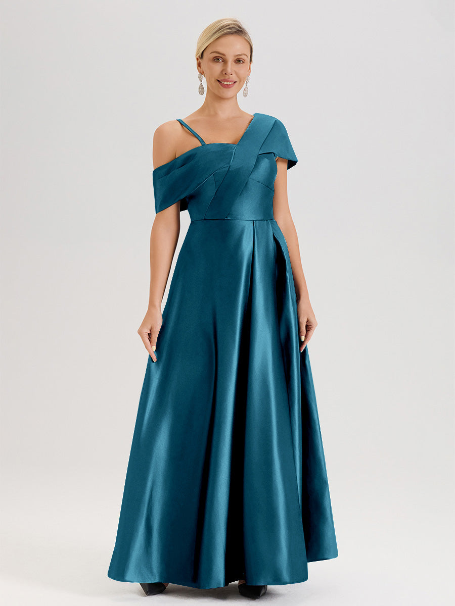 Cicinia Ink Blue Mother Of The Bride Dress Long Satin A-line Floor Length One Shoulder