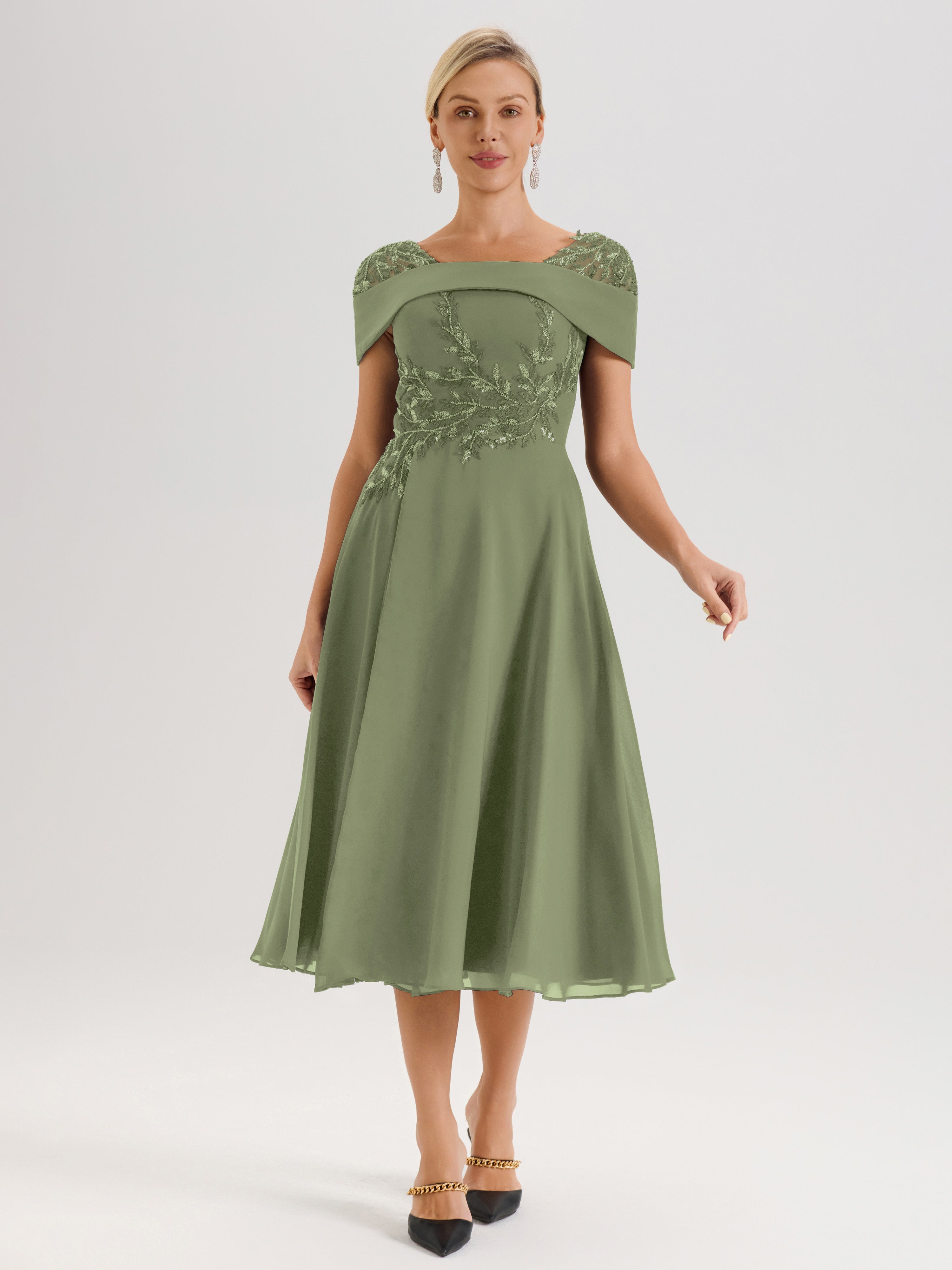 Cicinia Olive Green Mother Of The Bride Dress Long Chiffon A-line Tea