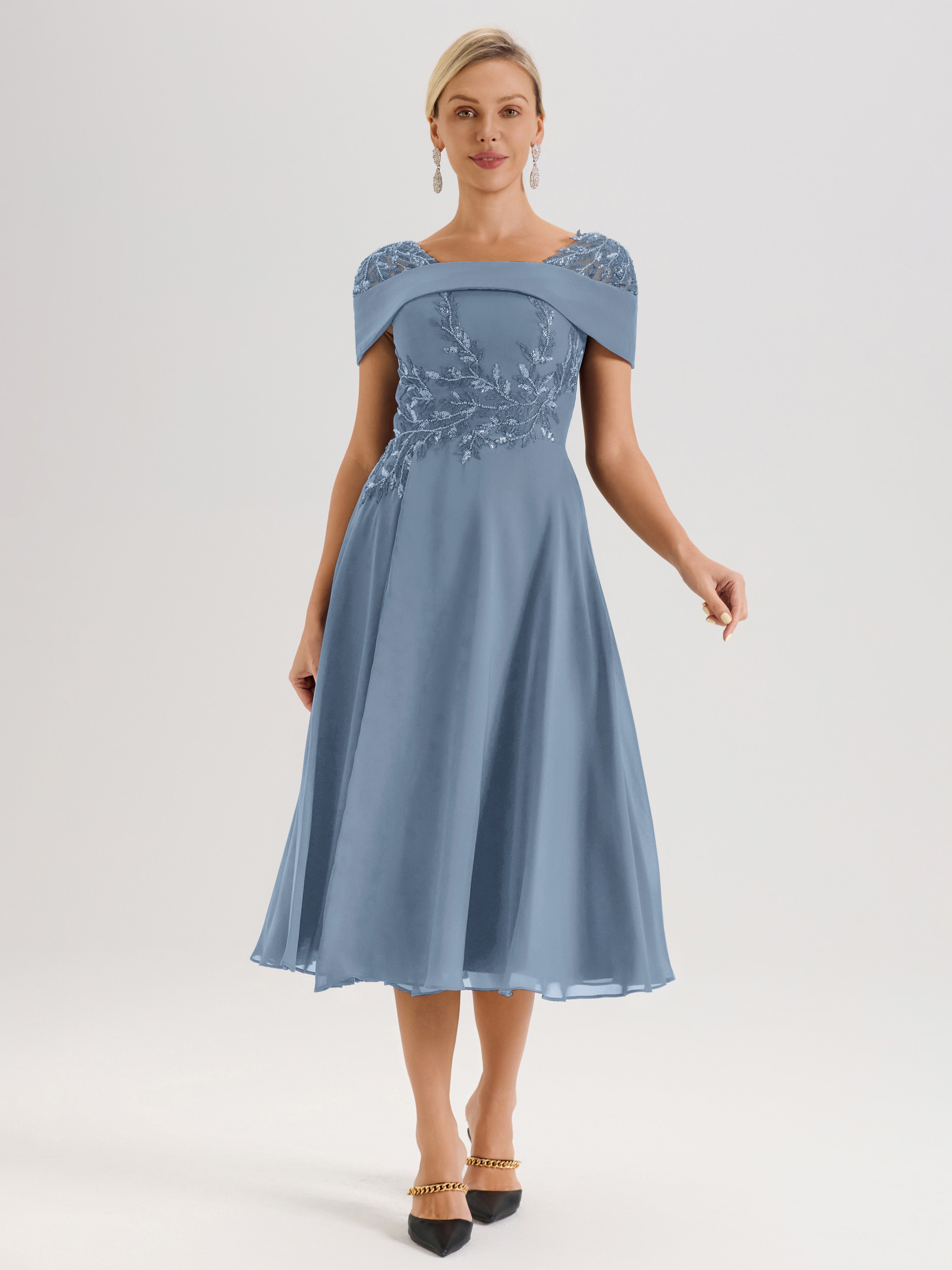 Cicinia Slate Blue Mother Of The Bride Dress Long Chiffon A-line Tea L