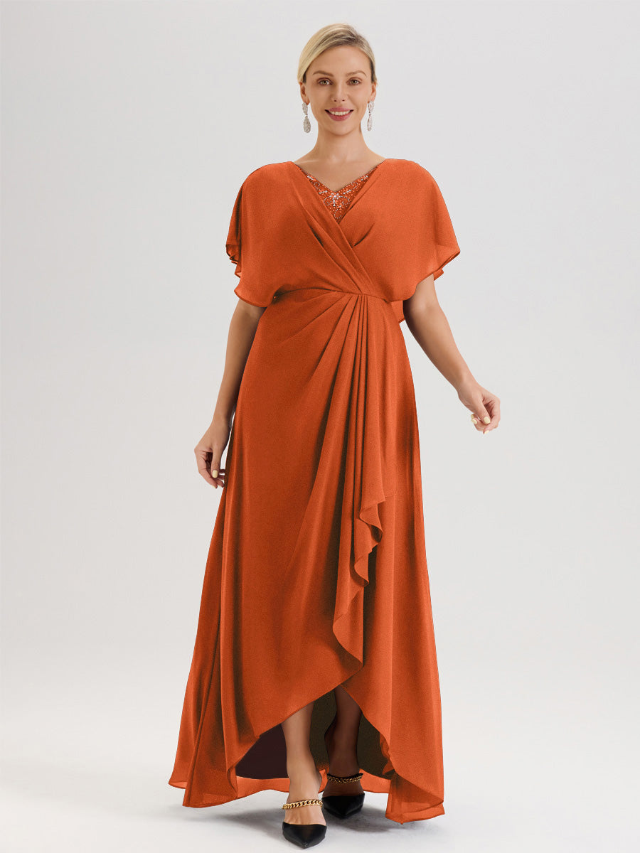 Cicinia Burnt Orange Mother Of The Bride Dress Long Chiffon A-line Flo