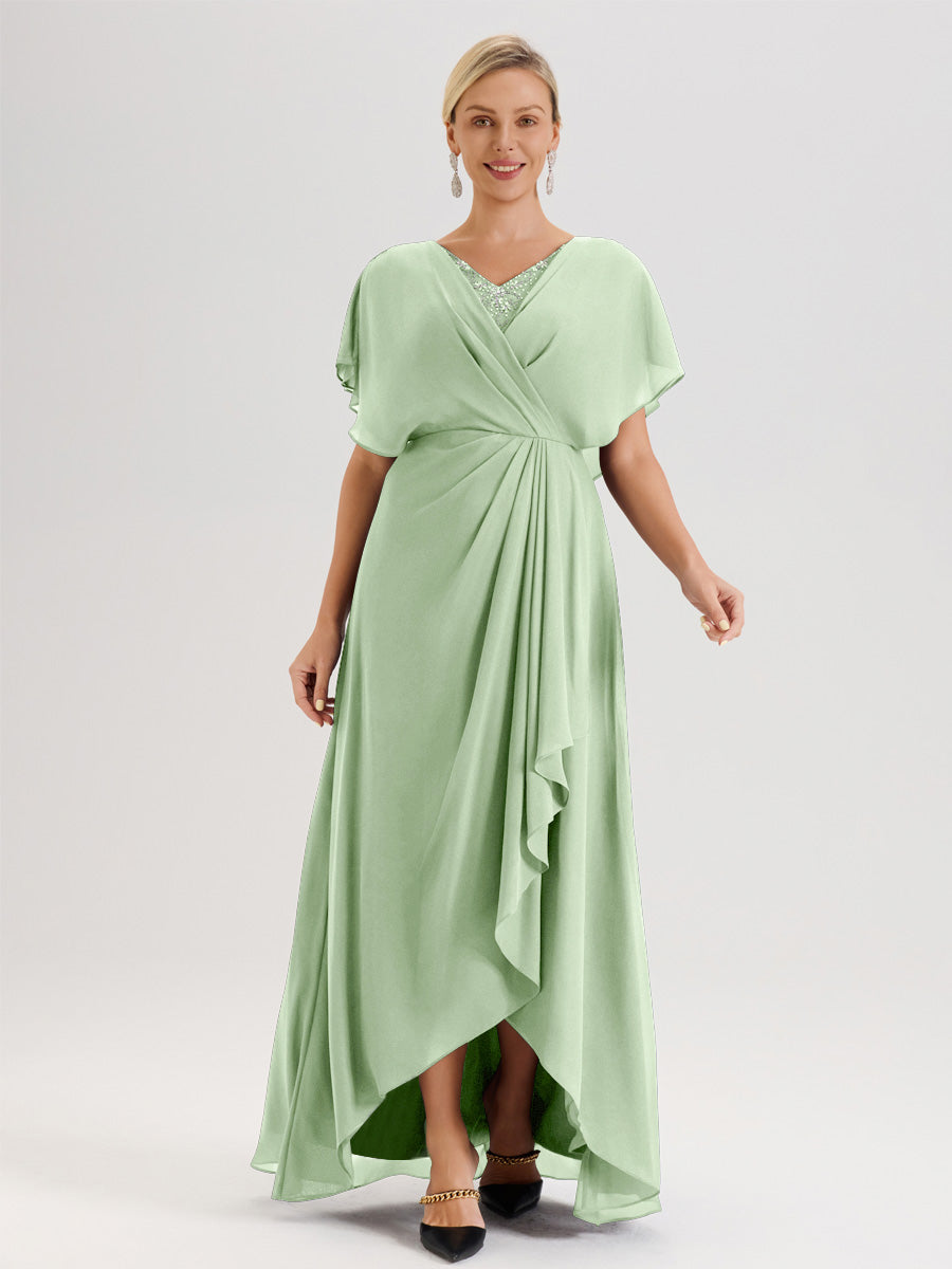 Cicinia Dusty Sage Mother Of The Groom Dress Long Lace Chiffon A-line Tea Length Color Block Long Sleeves