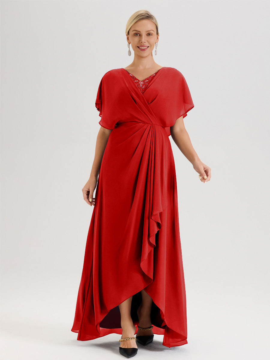 red chiffon wrap dress Thalia Multicolor Chiffon Wrap Dress, XS