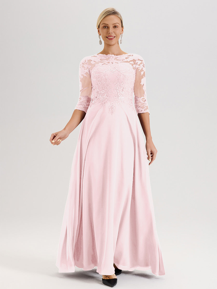 Cicinia Blushing Pink Mother Of The Bride Dress Long Chiffon Lace A-line Half Sleeves Floor Length Cicinia Blushing Pink Mother Of The Bride Dress Long Chiffon Lace A-line Half Sleeves Floor Length