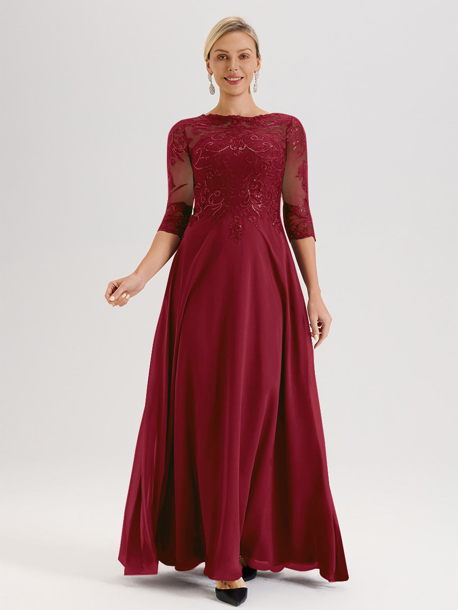 Cicinia Burgundy Mother Of The Bride Dress Long Chiffon Lace A-line Ha