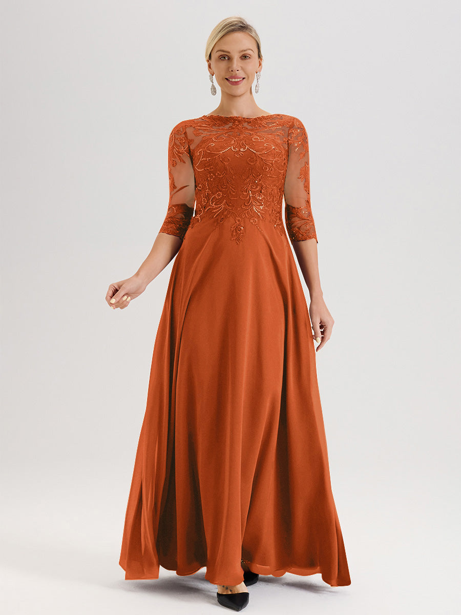 knee length dresses for ladies Cicinia Burnt Orange Mother of The Bride Dress Long Chiffon Lace A-Line Half Sleeves Floor Length