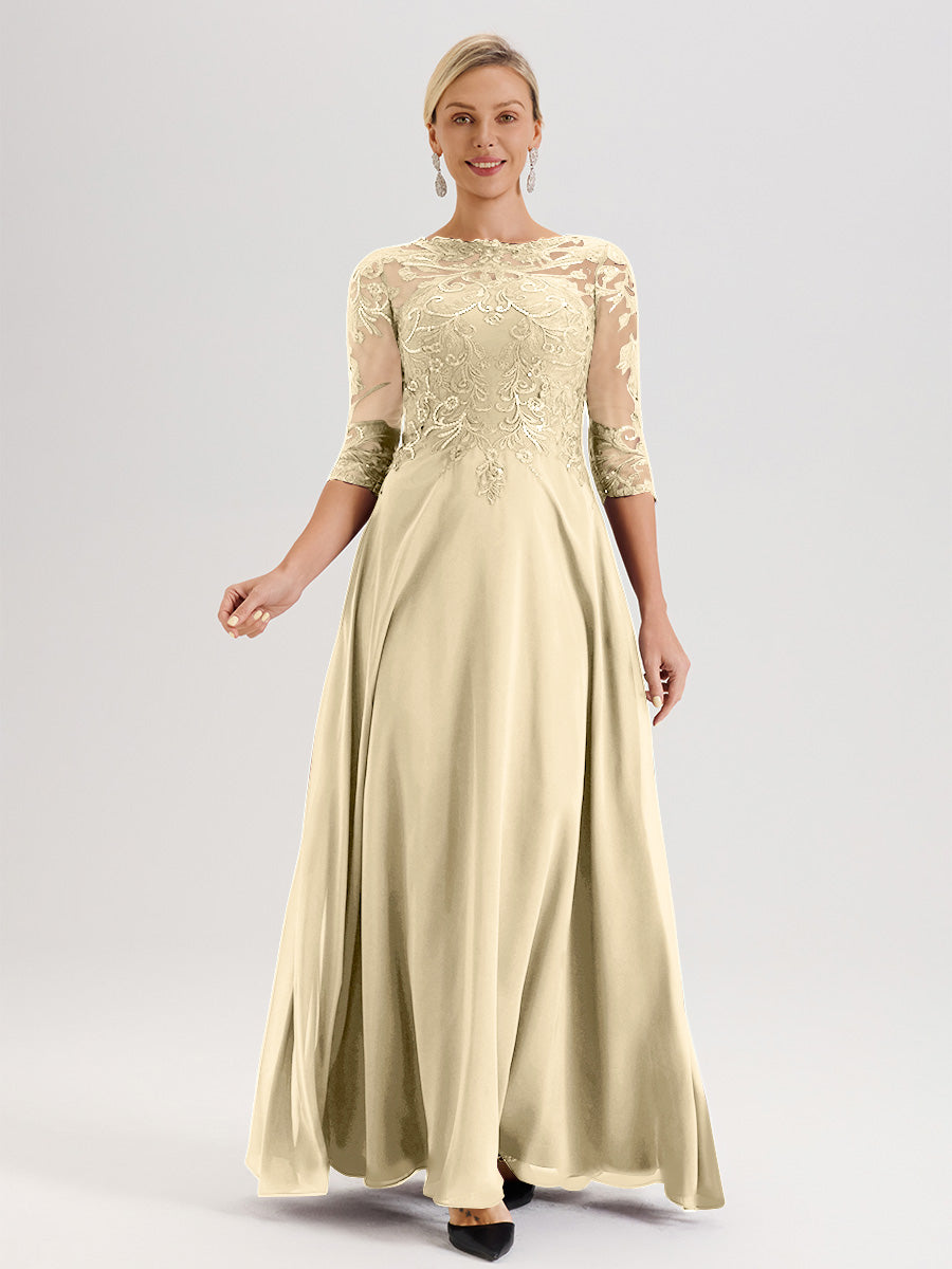 Cicinia Dark Navy Mother Of The Groom Dress Long Chiffon Lace A-line Half Sleeves Floor Length