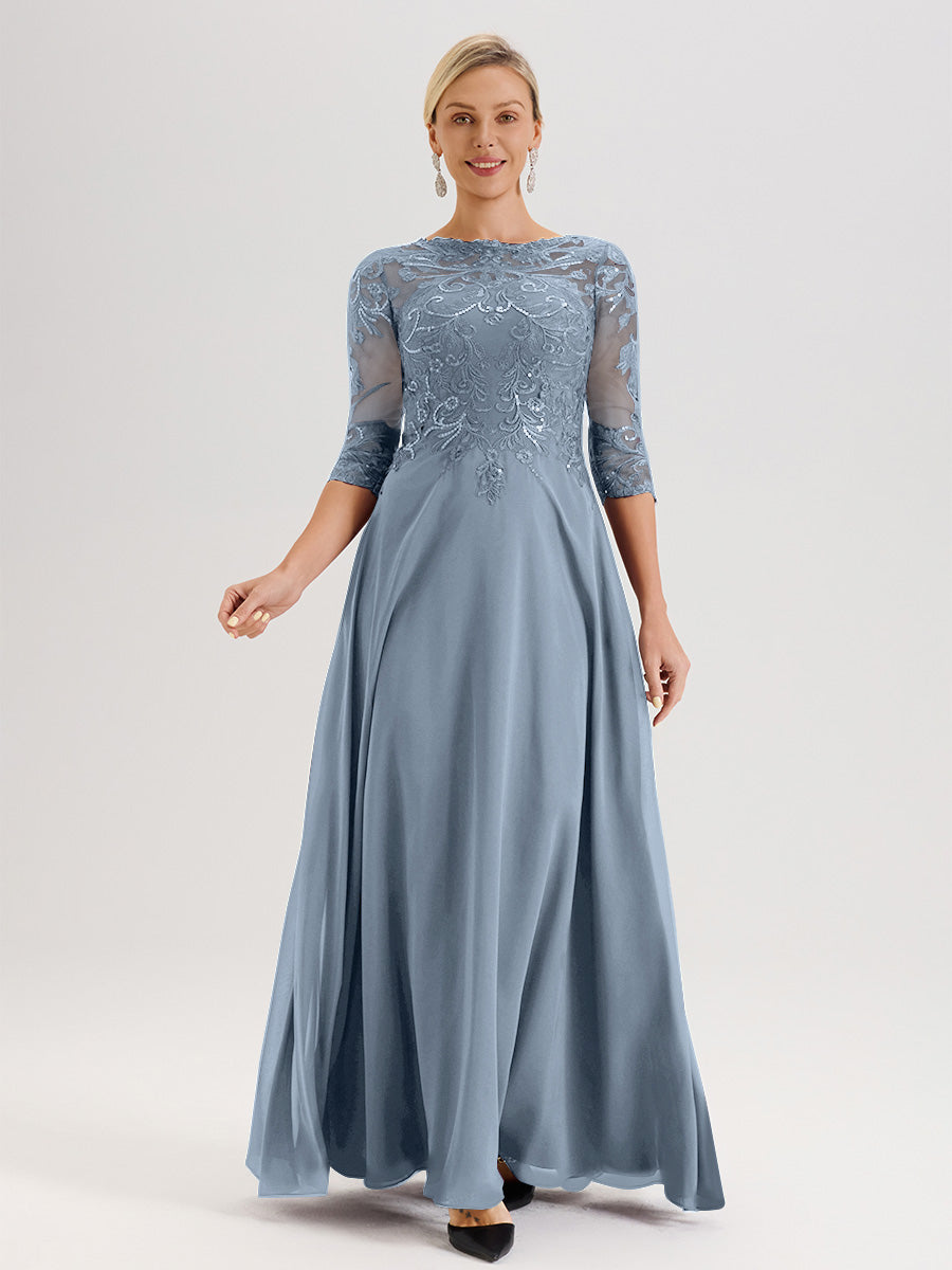 Cicinia Dusty Blue Mother Of The Groom Dress Long Chiffon Lace A-line