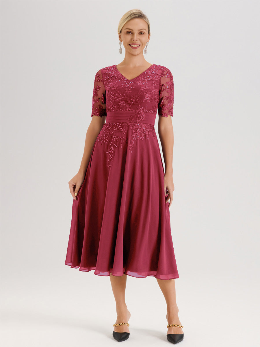 Cicinia Cinnamon Rose Mother Of The Groom Dress Long Chiffon Appliques Lace A-line Cape Sleeves Elegant
