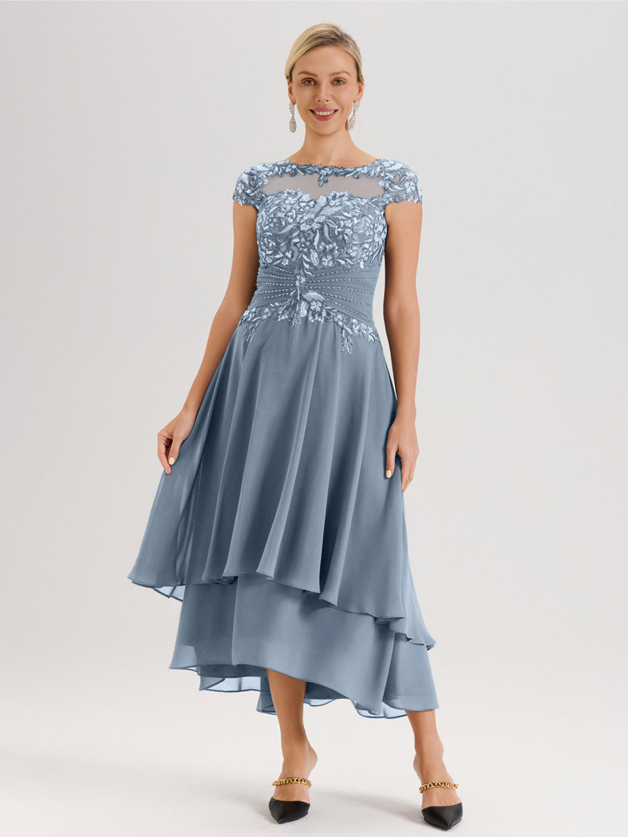 Cicinia Dusty Blue Mother Of The Groom Dress Long Chiffon Lace A-line