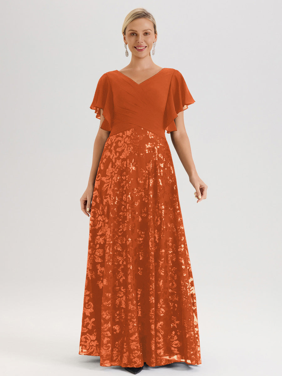 Cicinia Burnt Orange Mother Of The Groom Dress Long Chiffon Sequin Lac
