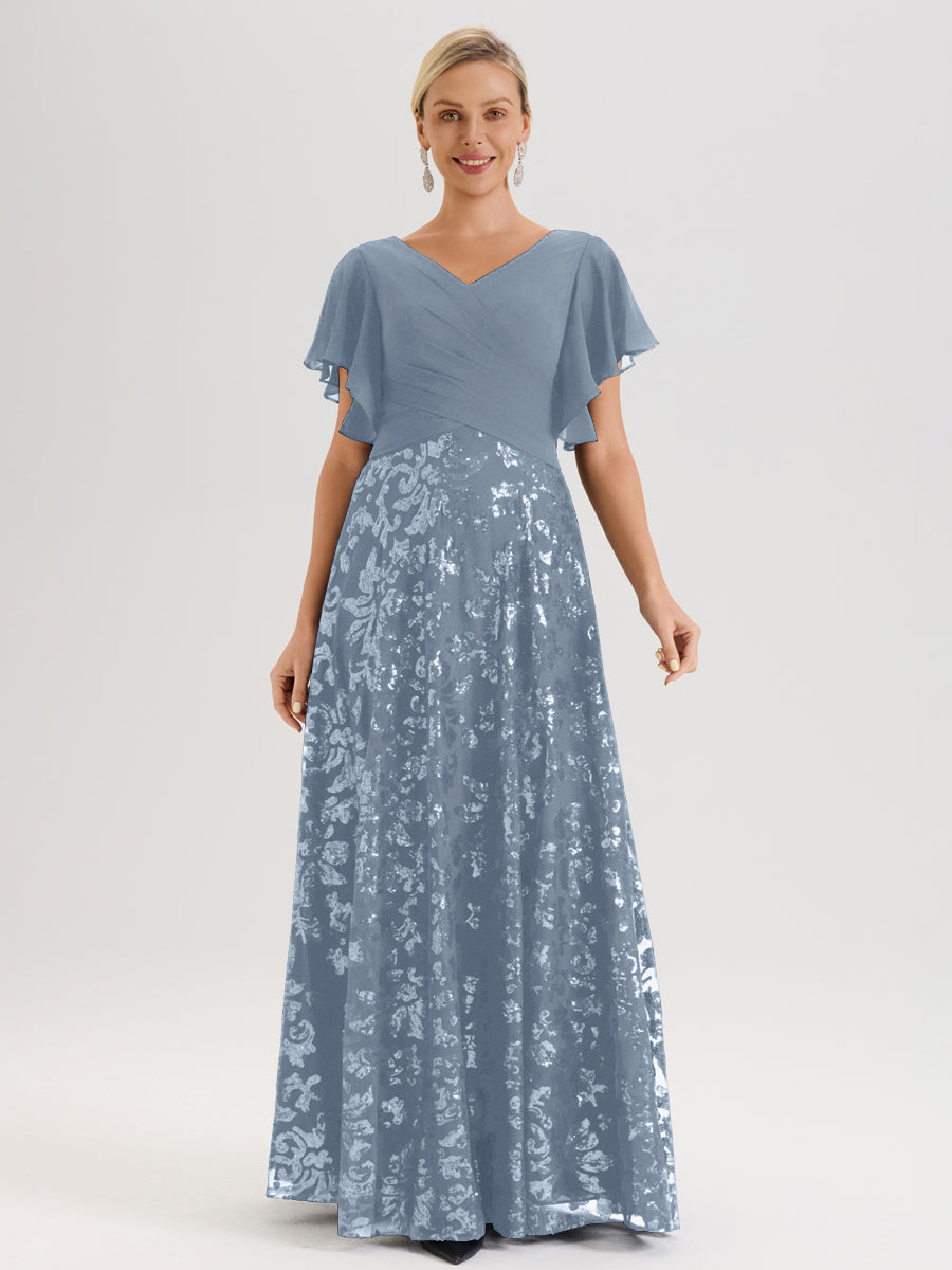 Cicinia Dusty Blue Mother Of The Groom Dress Long Chiffon Sequin Lace